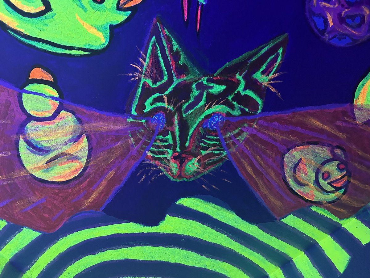 #blacklightart #art #Lasercat #trippy #psychedelic #workinprogress #mural #Cat