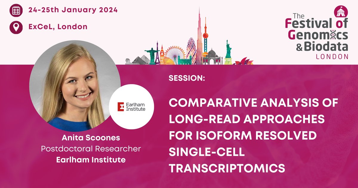 FLGenomics's tweet image. @AnitaScoonesPhD (Postdoctoral Researcher, Macaulay lab, @EarlhamInst) will be with us at #FOG2024 to discuss long-read approaches for isoform resolved #singlecelltranscriptomics. Want to hear more? Register here and join us in London: hubs.la/Q02f_TWj0