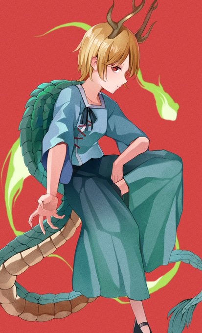 「blonde hair dragon girl」 illustration images(Latest)
