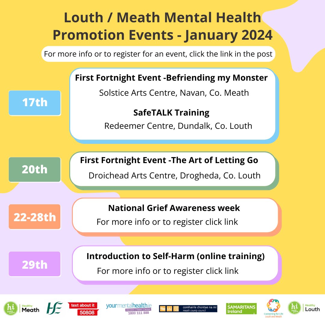 In collaboration with Healthy Louth and the Louth/Meath Connecting for Life Implementation Group, Healthy Meath has come together to provide a monthly localised mental health promotion calendar. 

For more info visit bit.ly/47CySgq

#HealthyMeath #MentalHealth