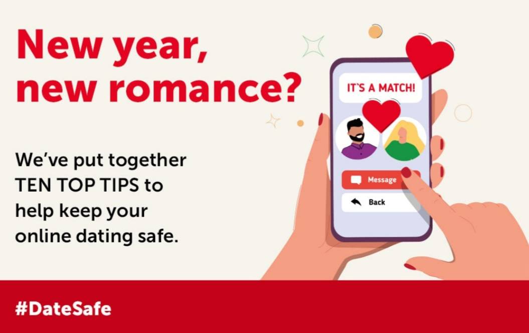 PSOSCollege's tweet photo. New Year, new romance? 

When you’re dating online, check out the person, not the profile. Do your research, and don’t be afraid to ask plenty of questions to ensure your date is genuine. 

@GetSafeOnline have great safe online dating tips for you. #DateSafe https://t.co/wMS9DY4jBD