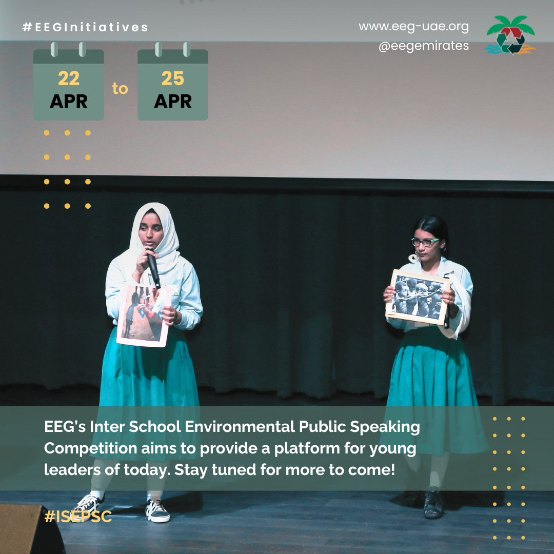 eegemirates's tweet photo. The Inter School Environmental Public Speaking Competition #ISEPSC is coming this April. Stay tuned and watch this space for more.
#PublicSpeaking #EEG #TogetherForABetterEnvironment #Competition #InterSchool #Education https://t.co/lnVmzSihbp