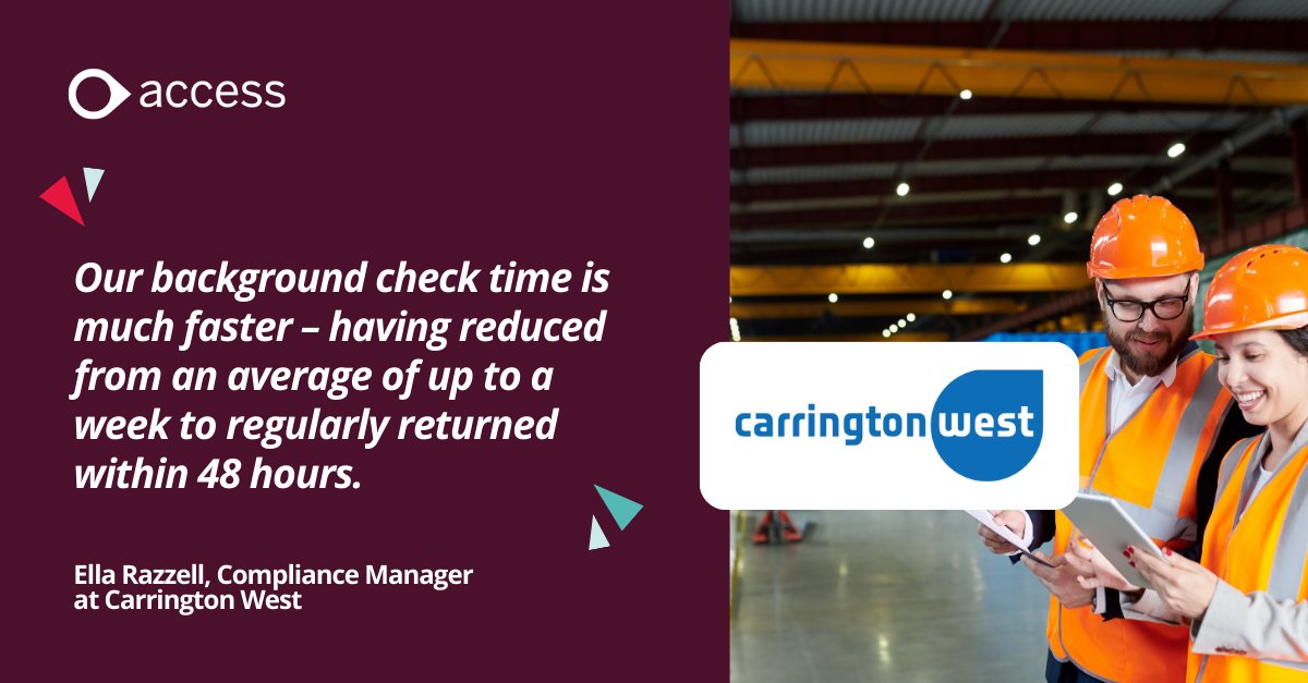 TheAccessGroup's tweet image. Discover how Access Screening streamlined @CarringtonWest&apos;s compliance process to deliver a faster and more accurate service: ow.ly/eyYk50QqgxA

#FreedomToDoMore #RecruitmentSoftware #RecruitmentTech #RecTech