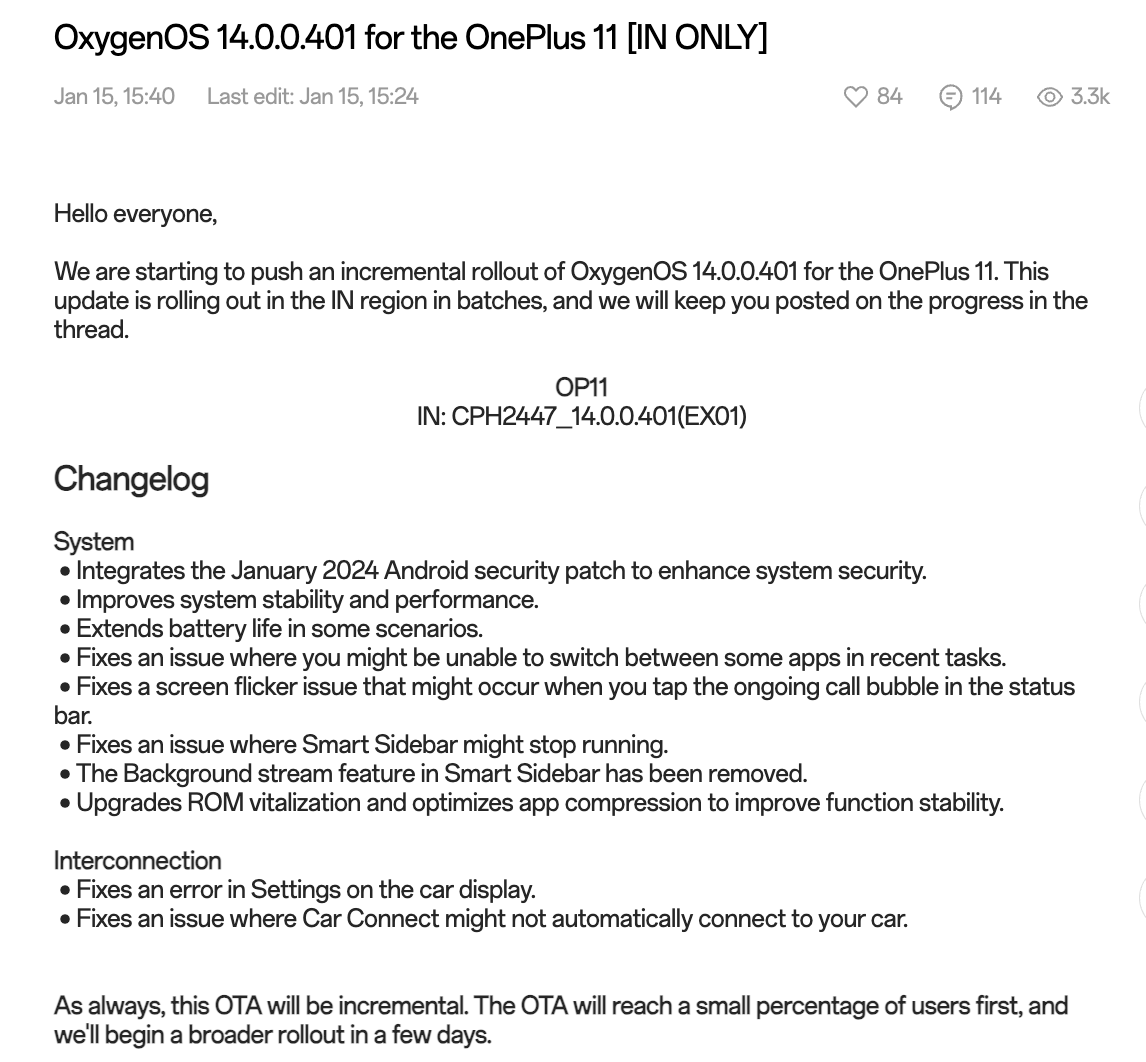 stufflistings's tweet image. OnePlus 11 receives the latest January 2024 Android security update (OxygenOS 14.0.0.401)
#OnePlus #OnePlus11 #OxygenOS14