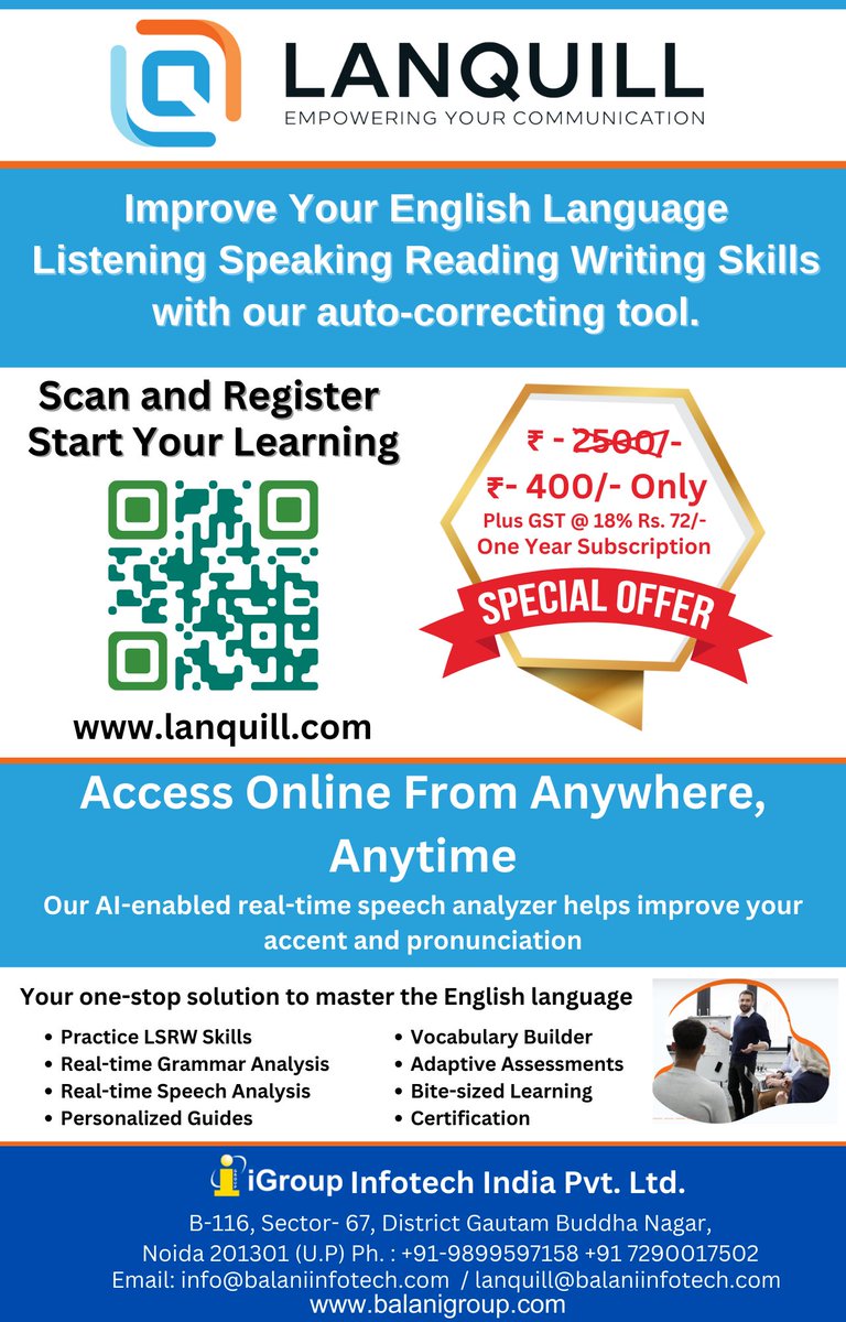 balaniinfotech's tweet photo. Improve Your English Language

Listening Speaking Reading Writing Skills with our auto-correcting tool. https://t.co/5qdU4vWPpq
.
.
.
#lanquill #englishlanguage #listening #BalaniInfotech #balanigroup https://t.co/Bot0M8R6w4