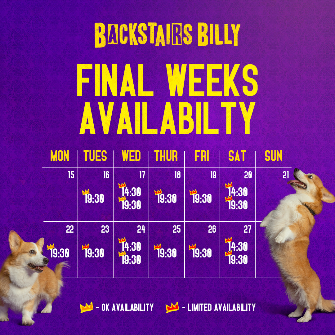 Limited availability remains for #BackstairsBillyPlay this royal season. 👑

backstairsbilly.com