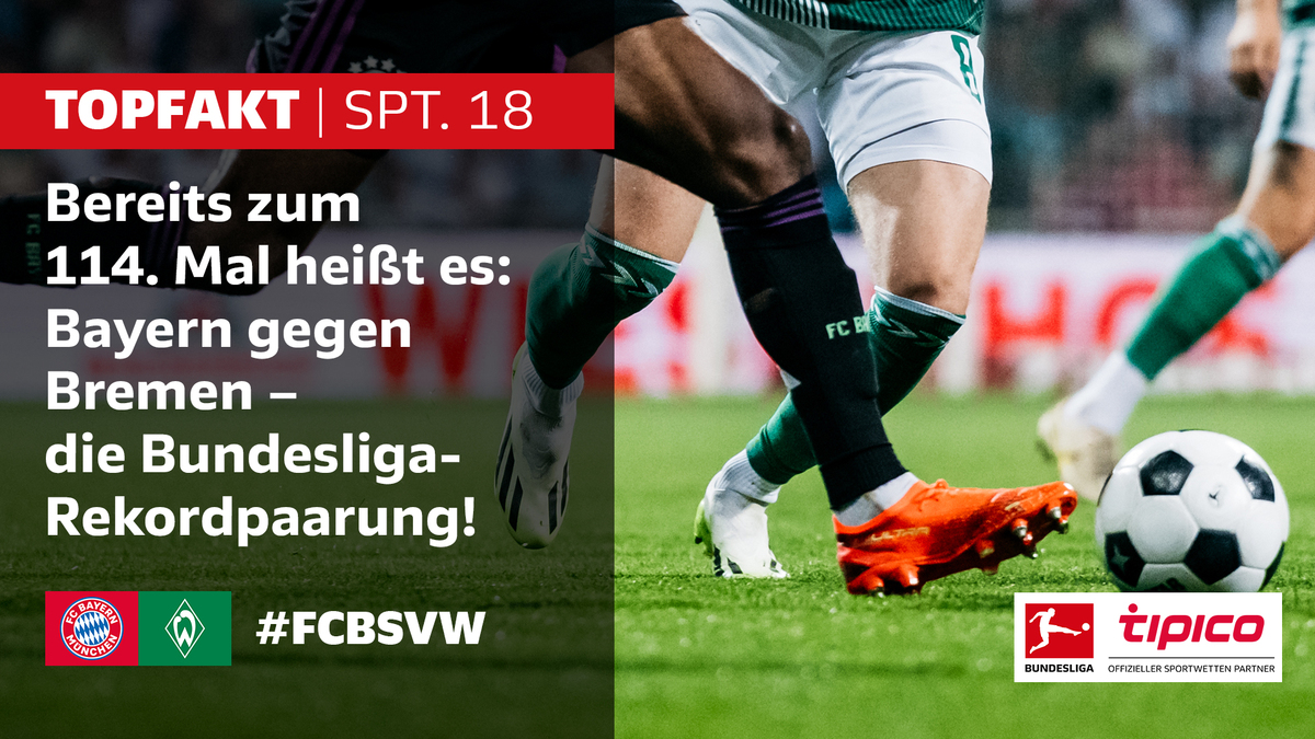 #TopFakt: 61 Mal ist der @FCBayern gegen @werderbremen als Sieger vom Platz gegangen, 26 Mal der SVW. @Tipico_de 

Die ganze Fakten-Vorschau ➡️ bundesliga.com/de/bundesliga/…