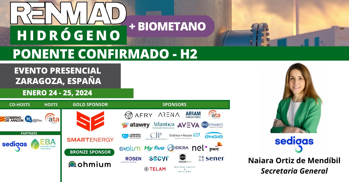 Nuestra secretaria general, Naiara Ortiz de Mendíbil, será una de las ponentes de la cuarta edición de #RENMADHIDROGENO, organizado por RENMAD - Energy Events/<a href="/AtaInsights/">Ata Insights</a>  con la colaboración de Sedigas.

Participará en el panel de discusión 'De la regulación a la oportunidad: