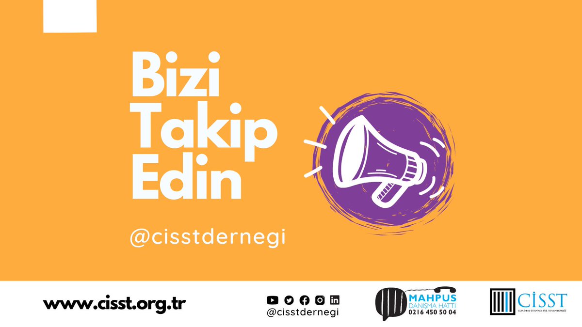 CİSST'in iletişim planının bir parçası olarak bütün CİSST tematik alan hesaplarını tek bir çatı altında buluşturmaya karar verdik!  Alandan tüm güncel içerikler, etkinlik duyuruları ve daha fazlası için
<a href="/cisstdernegi/">Ceza İnfaz Sisteminde Sivil Toplum Derneği</a>
hesabını takip etmeyi unutmayın. #CİSST #hapisteçocuk