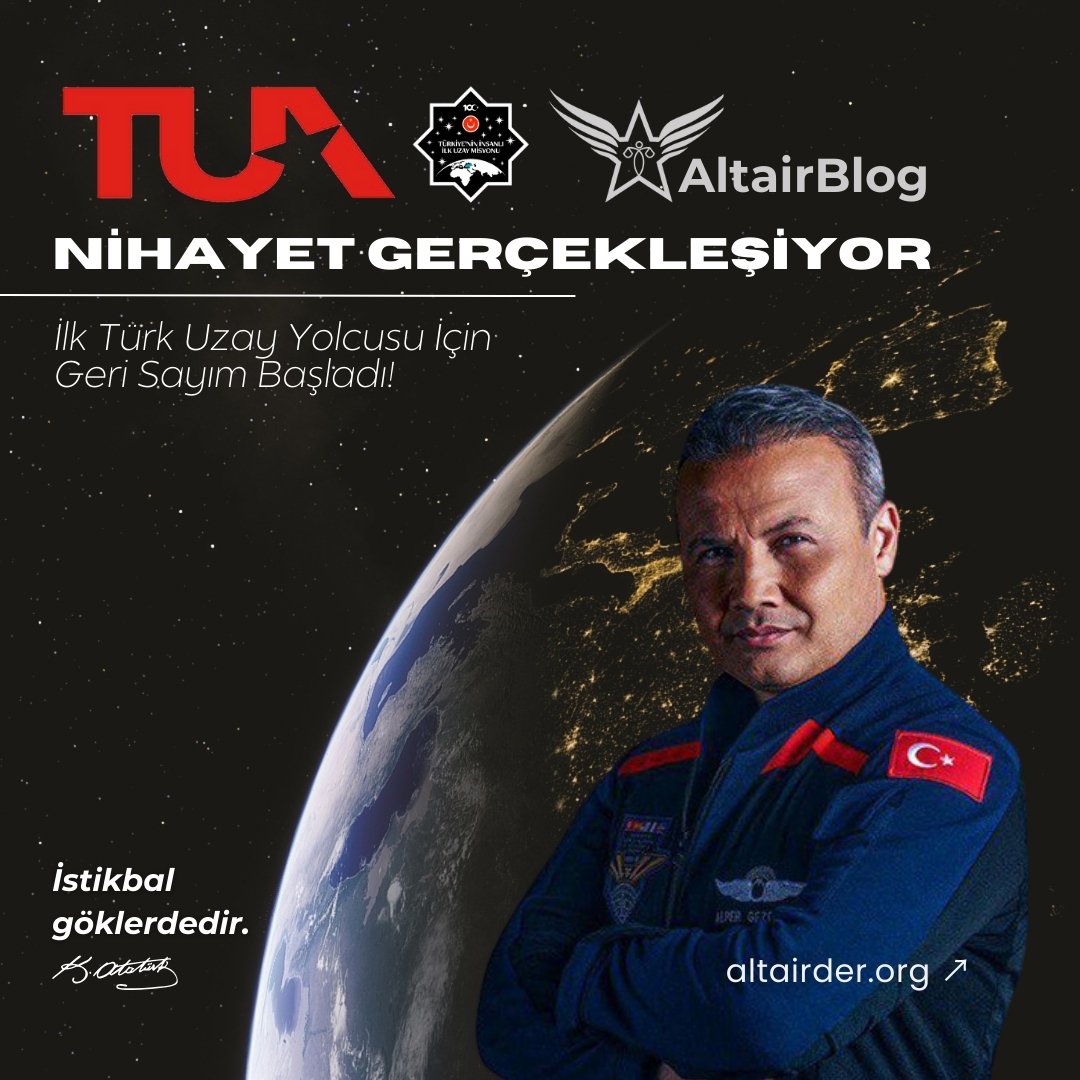 "Nihayet Gerçekleşiyor: İlk Türk Uzay Yolcusu İçin Geri Sayım Başladı" Dernek Üyemiz Melisa Akçay kaleme aldı. altairder.org/2024/01/16/nih… <a href="/tuajans/">Türkiye Uzay Ajansı</a> <a href="/TURKastro/">Alper Gezeravcı</a> <a href="/AstroTuva/">Tuva Cihangir Atasever</a>