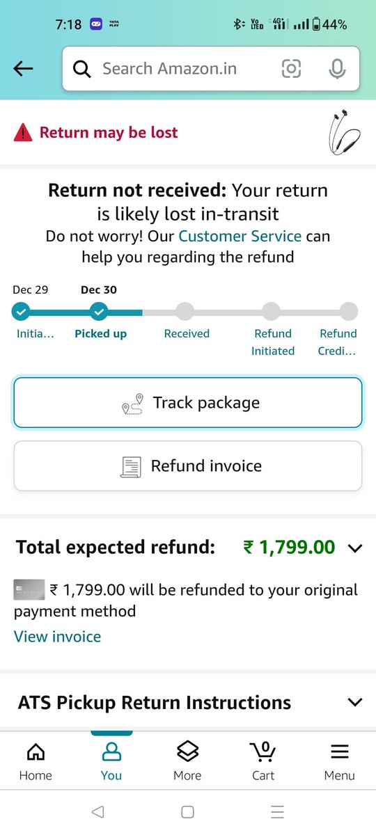 sampurna0705's tweet photo. @amazonIN where is my refund. The product was picked up from my address on Dec 30. Since Jan, ur pg shows no progress. Ridiculous. Customer care can't be contacted too https://t.co/5fZlpTqzB8