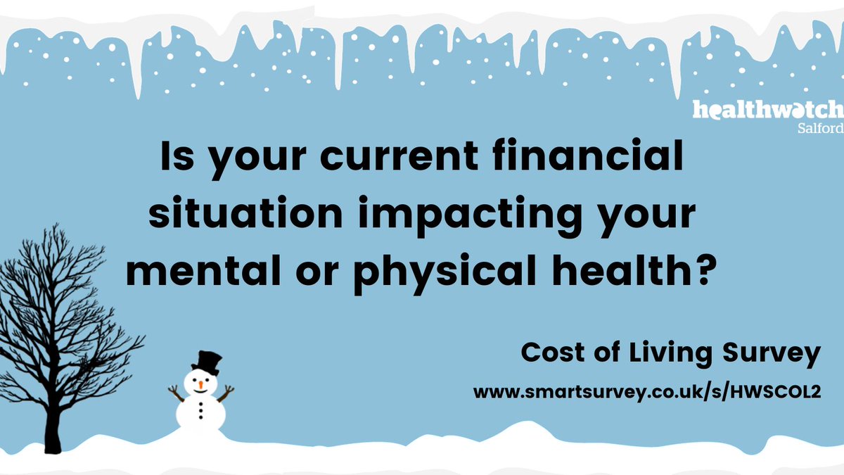 🪙We want to hear how your current financial situation might impact your mental or physical health.   Please complete and share our survey: smartsurvey.co.uk/s/hwscol2 #Salford #CostOfLivingCrisis