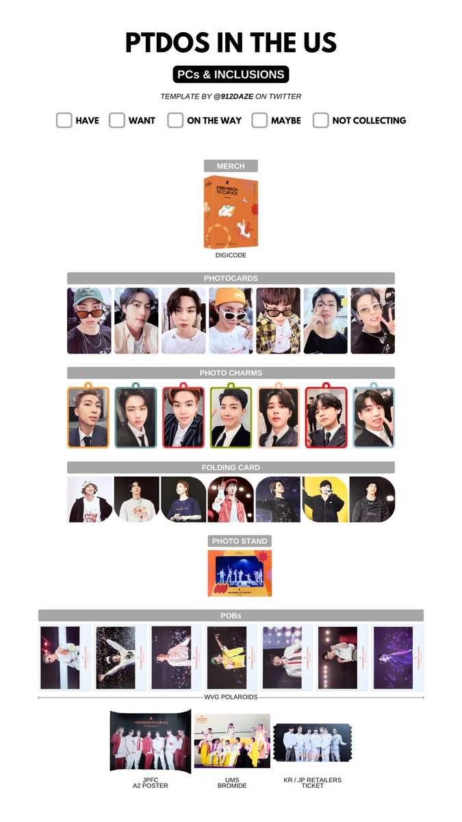 BTS MAP OF THE SOUL TOUR MERCHANDISE MD PC PHOTOCARDS WISHLIST WL