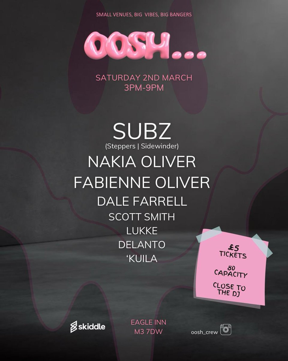 Fabienne Oliver (@fabienneoliver) on Twitter photo Oosh…coming for ya💗
Saturday 2nd March 3pm-9pm <a href="/EagleInnSalford/">The Eagle Inn</a>
skiddle.com/whats-on/Manch… Oosh…coming for ya💗
Saturday 2nd March 3pm-9pm <a href="/EagleInnSalford/">The Eagle Inn</a>
skiddle.com/whats-on/Manch…