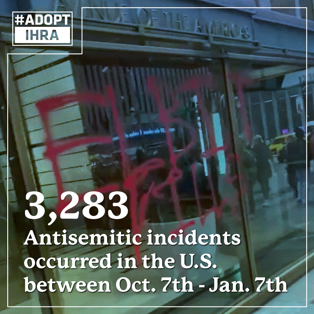 AdoptIHRA's tweet photo. The @ADL tracked 3,283 antisemitic incidents in the U.S. between October 7th and January 7th.
Compared to the same time last year, that's a 360% increase. https://t.co/JpDTvhhaM3