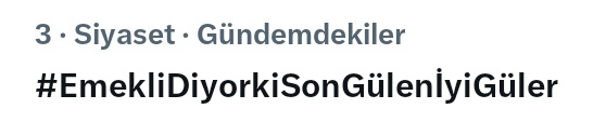 EYTLEVENTATACA1's tweet photo. Türkiye gündemi 3 sıra
Kabine sonucuna kadar devam ediyoruz ‼️

#EmekliDiyorkiSonGülenİyiGüler 
#5000KısmiYokSayıldı
#BabanızınParasıDeğil https://t.co/xpzOE7n1Vv