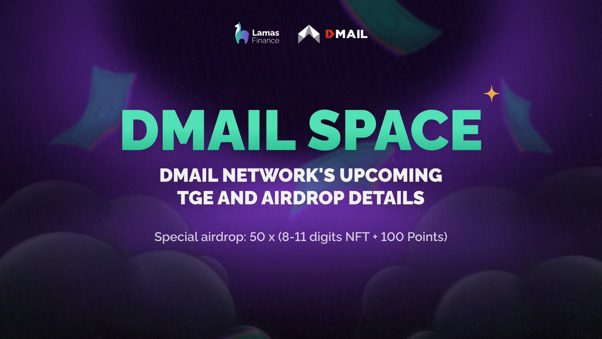 Lamas Finance is hosting a SPACE with <a href="/Dmailofficial/">DMAIL.AI</a> - DMail Network's upcoming TGE and Airdrop details.

⏰ SPACE time: 9 AM UTC, Jan 19th
🚀 Join the SPACE at: x.com/i/spaces/1BdxY…

💬 Comment your questions to the DMail team here, and the top 3 questions will be answered
