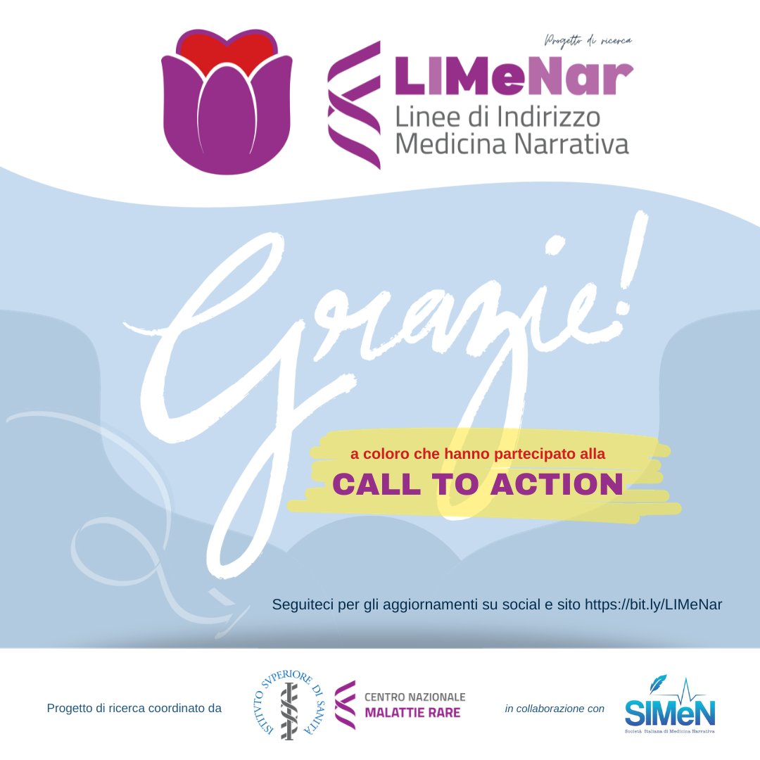 HHLab_ISS's tweet photo. 🔚La #CallToAction si è conclusa!💥
Ringraziamo i partners, le persone e le organizzazioni che hanno partecipato 🥰
🔜 aggiornamenti del progetto #LIMeNar di @istsupsan e @SIMeN_official tramite social e sito web https://t.co/fMssIxegd8 #followus
#medicinanarrativa https://t.co/6VAkZlyoNR