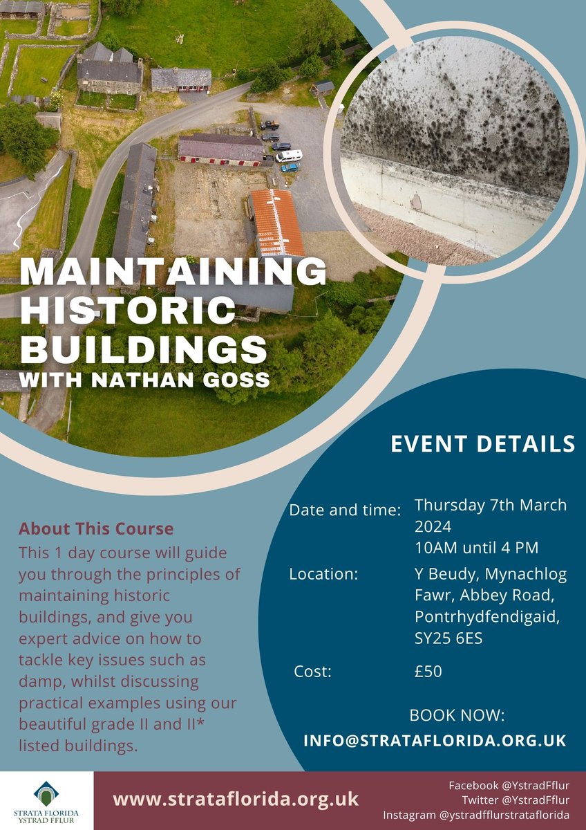 Strata Florida Trust -Ymddiriedolaeth Ystrad Fflur (@ystradfflur) on Twitter photo If you own an old home, or work with listed buildings, our Maintaining Historic Buildings course on Thursday 7th March is ideal for you!
Led by <a href="/ng_conservation/">Nathan Goss Conservation</a>, the course will cover the fundamentals of historic buildings and how to tackle key issues.
strataflorida.org.uk/courses-and-ev… If you own an old home, or work with listed buildings, our Maintaining Historic Buildings course on Thursday 7th March is ideal for you!
Led by <a href="/ng_conservation/">Nathan Goss Conservation</a>, the course will cover the fundamentals of historic buildings and how to tackle key issues.
strataflorida.org.uk/courses-and-ev…