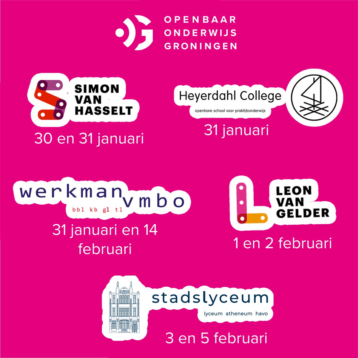 Ga jij komend schooljaar naar de brugklas en ben je benieuwd naar onze scholen? Kom dan langs tijdens de open dagen 📅! Aanmelden is niet nodig. Kijk op de website voor meer informatie 👇
openbaaronderwijsgroningen.nl/opendagen
#brugklas #opendagen #samensterkinleren