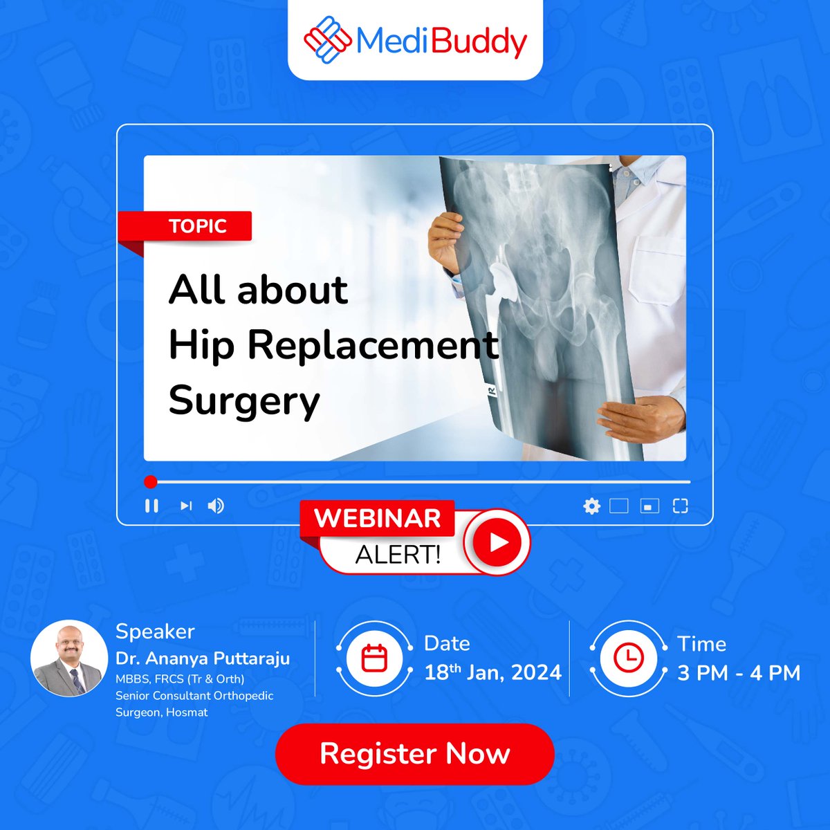 MediBuddyapp's tweet photo. Join our talk to learn all about Hip replacement surgery from a renowned specialist! 

Register Now: https://t.co/5ytxi389S9

#SurgeryWithCare #MediBuddy #hipreplacement #hipreplacementsurgery #orthopedics #surgery #webinar https://t.co/JPicA5WnqE
