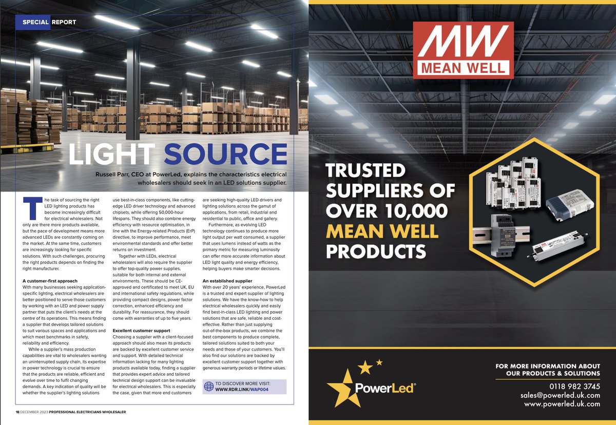 PowerLedUK's tweet image. As customers continue to identify specific solutions, what characteristics should electrical wholesalers seek when choosing an #LEDSolution?

Find out more in the December issue of Professional Electrician. 
tinyurl.com/3f63kb5j

#Lighting #Electrician