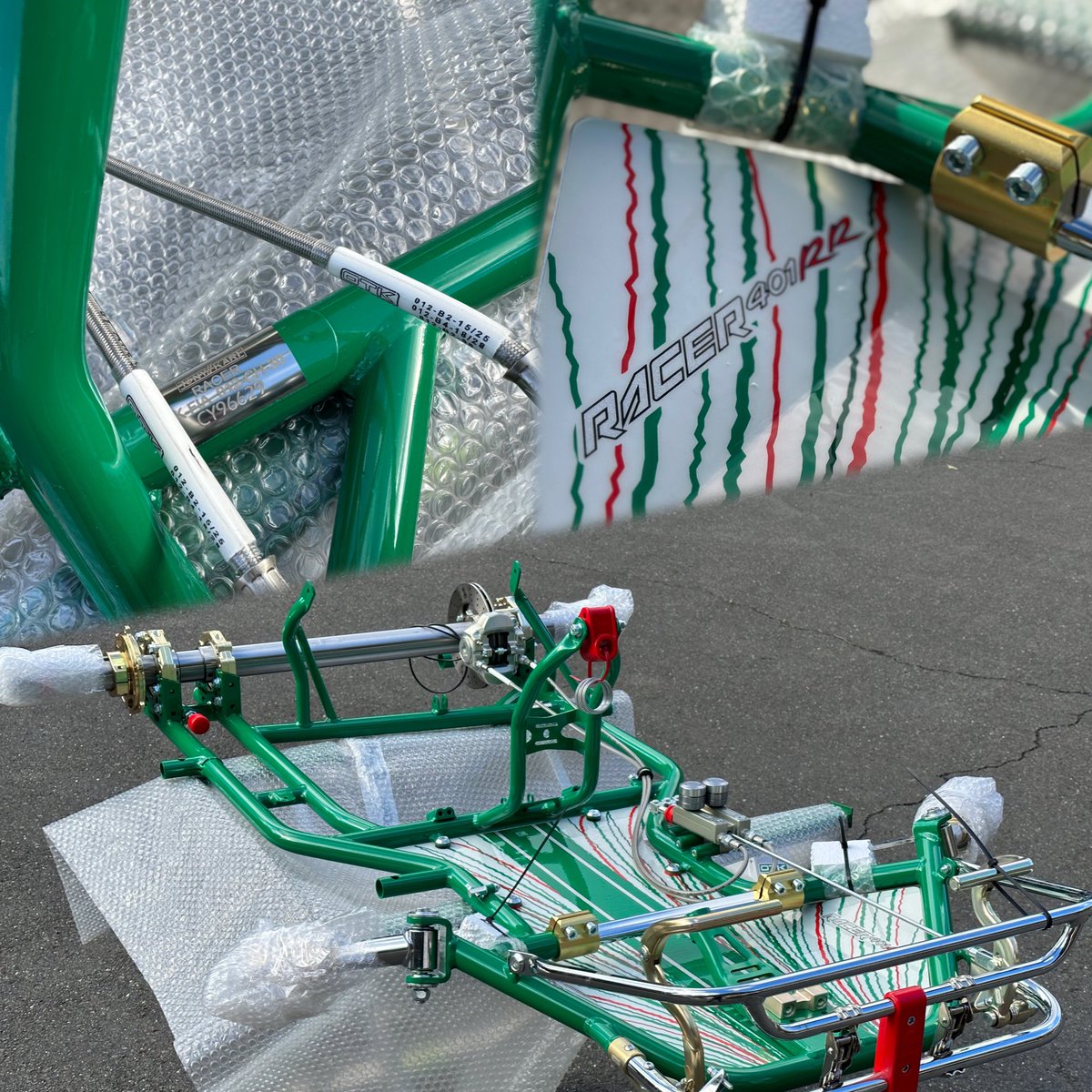HEROes1048style's tweet photo. TONYKART RACER 401 RR OKが入荷🍀
シリーズの開幕となる3月に向けて準備開始です🔧
まずはお決まりのバリアスコートでフレームのコーティングと艶出し✨
今日から1つ1つ丁寧に組み上げていきます😊
#tonykart #和光ケミカル #たからづかカートフィールド https://t.co/XDW5TLNrUn