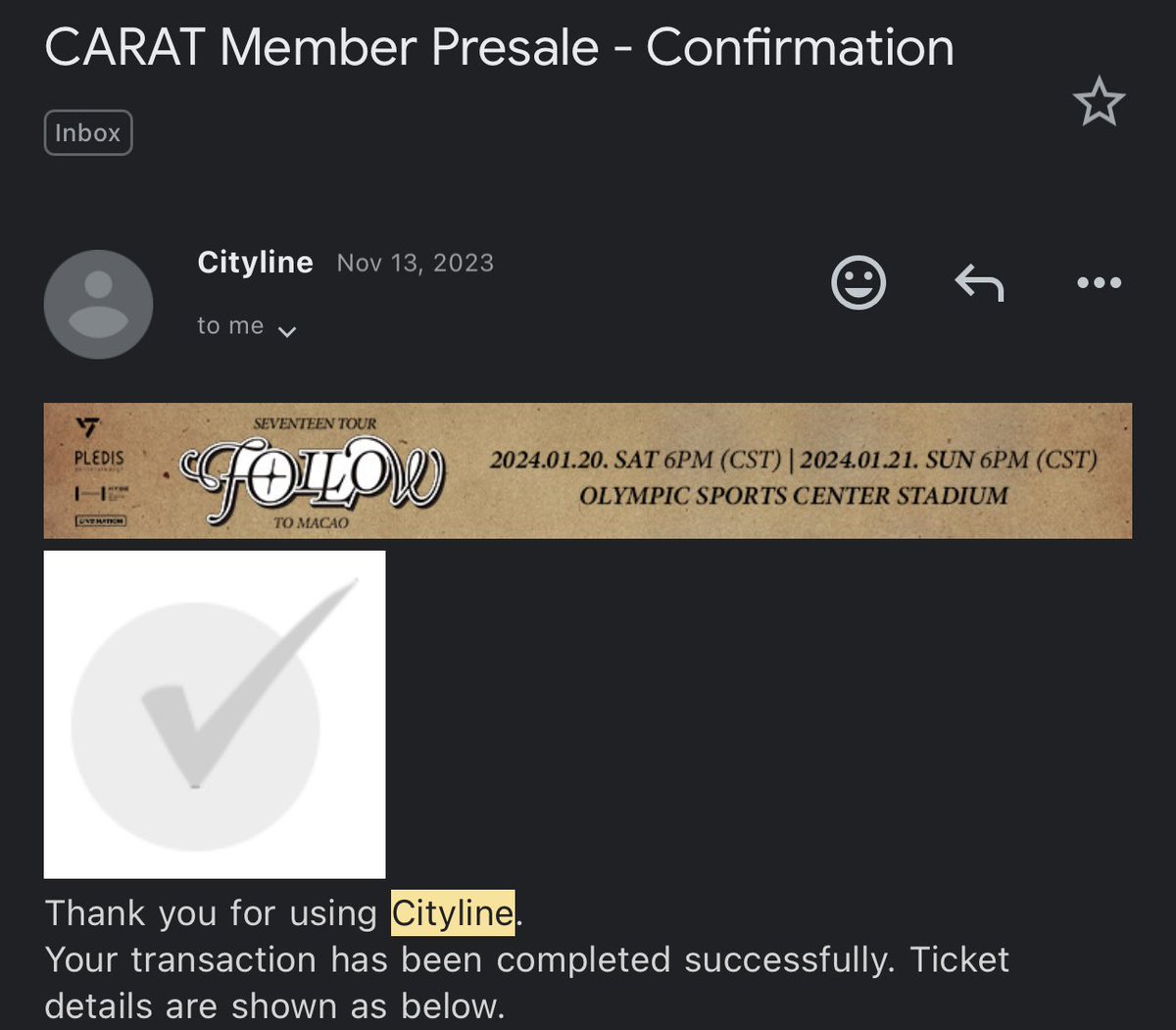user_min9yu's tweet photo. wts

‘FOLLOW TO’ MACAU DAY 2 TICKET

> not yet claimed
> ZONE-A1 
> not srp

dm for the price :) https://t.co/WNQc3FrgmT