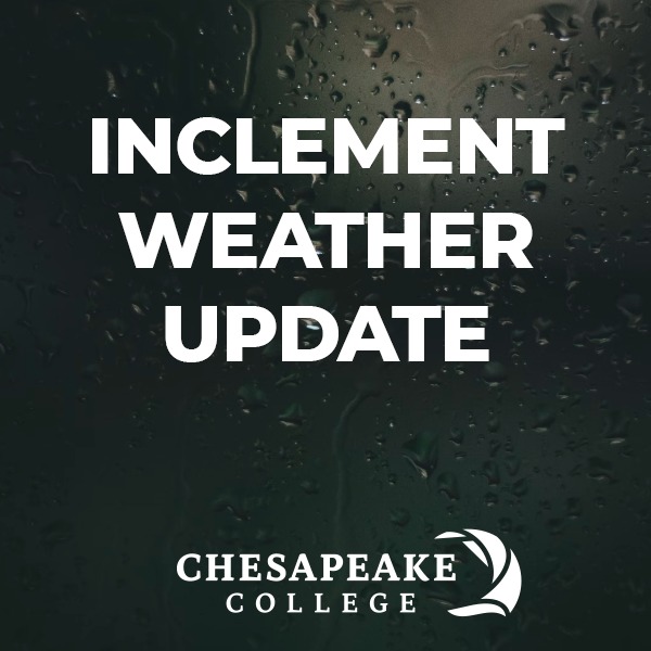 ChesCollAlerts's tweet photo. Chesapeake College will open at 10:00 am today, January 16, 2024, in both Cambridge Center and Wye Mills. Please travel safely. https://t.co/mraDmuPFnf