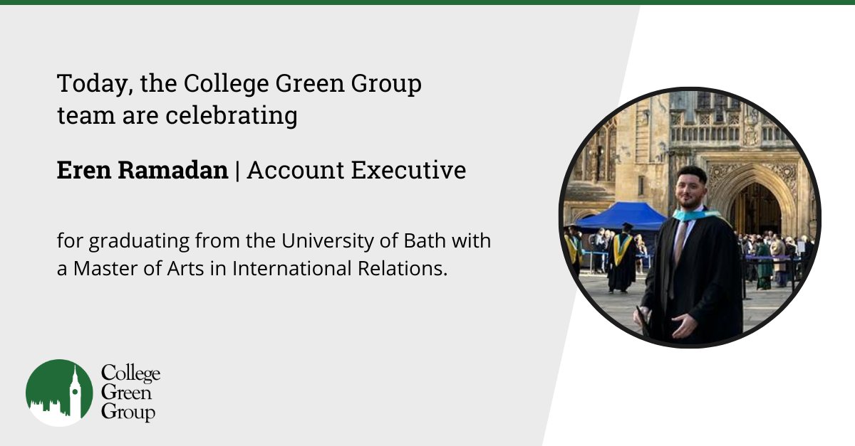 CollegeGreenGrp's tweet image. Today, the College Green Group team are celebrating our colleague Eren's graduation from the @UniofBath. 🎓Congratulations on this incredible accomplishment and all the hard work you put into achieving this excellent result! 🎉
#Gradutation #BathGrads #Congratulations