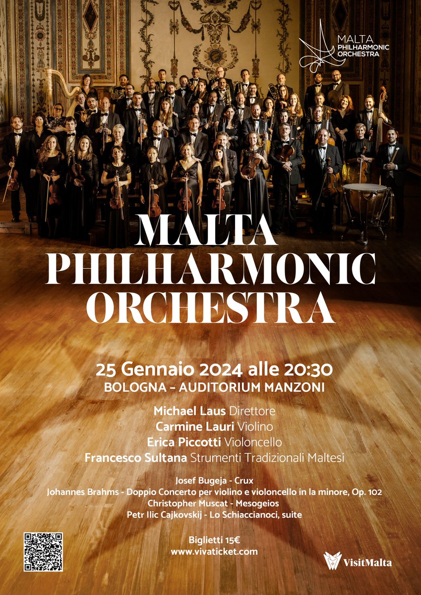 The second of the Malta Philharmonic Orchestra’s concert tour in Italy will take place at the Auditorium Manzoni in Bologna on January 25. 

Book Now: 
vivaticket.com/it/ticket/malt…

Venue - Teatro Auditorium Manzoni
#classicalmusic #liveconcert #orchestra #Italy  #Bologna