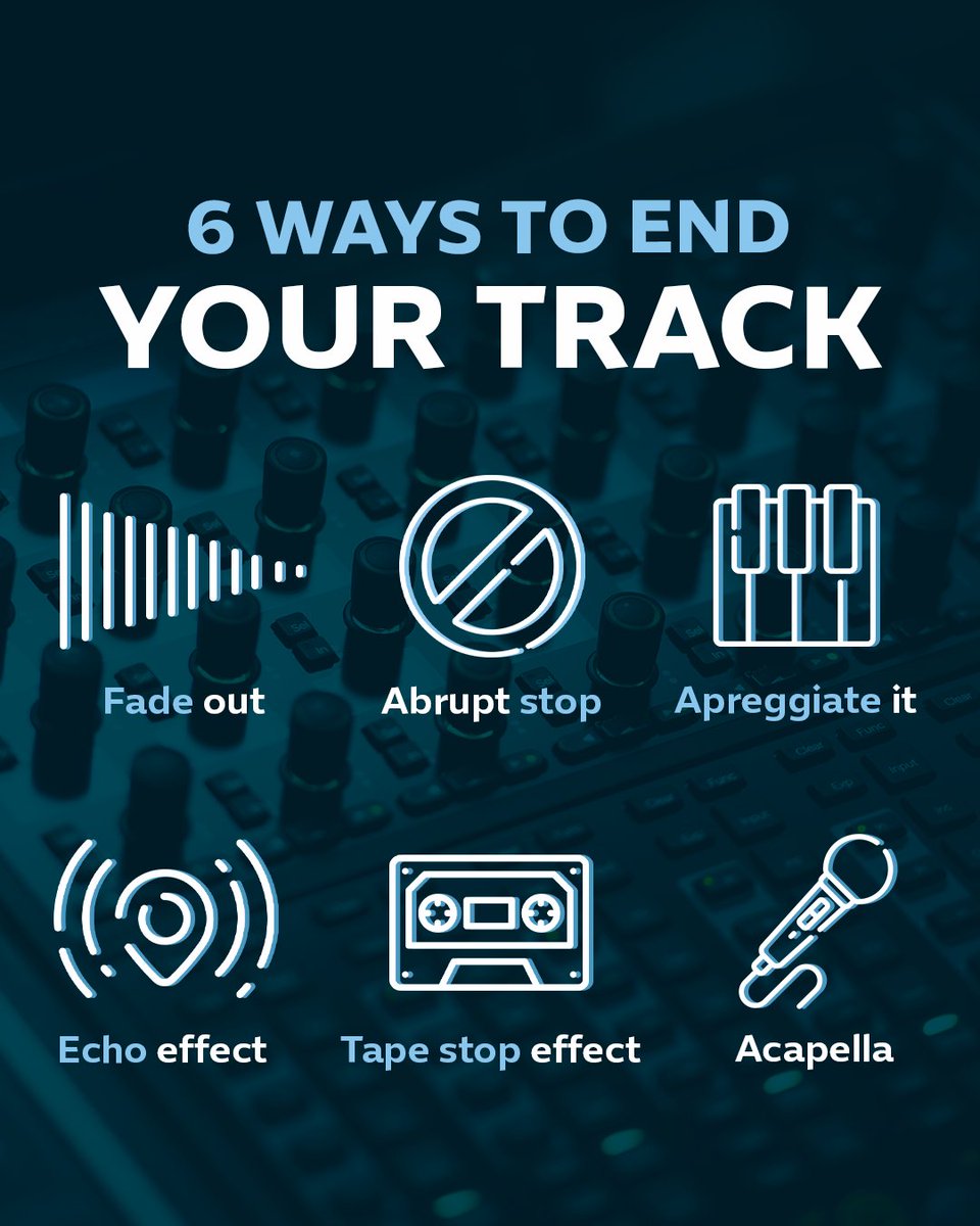 FirdausStudio's tweet image. They say all good things come to an end, and at #FirdausStudio, we ensure they do so with an artistic touch! Here are 6 different ways to end your track the next time you record.  

Which one&apos;s your go-to?

#FirdausStudio #RecordingTips #ExpoCityDubai @ExpoCityDubai
