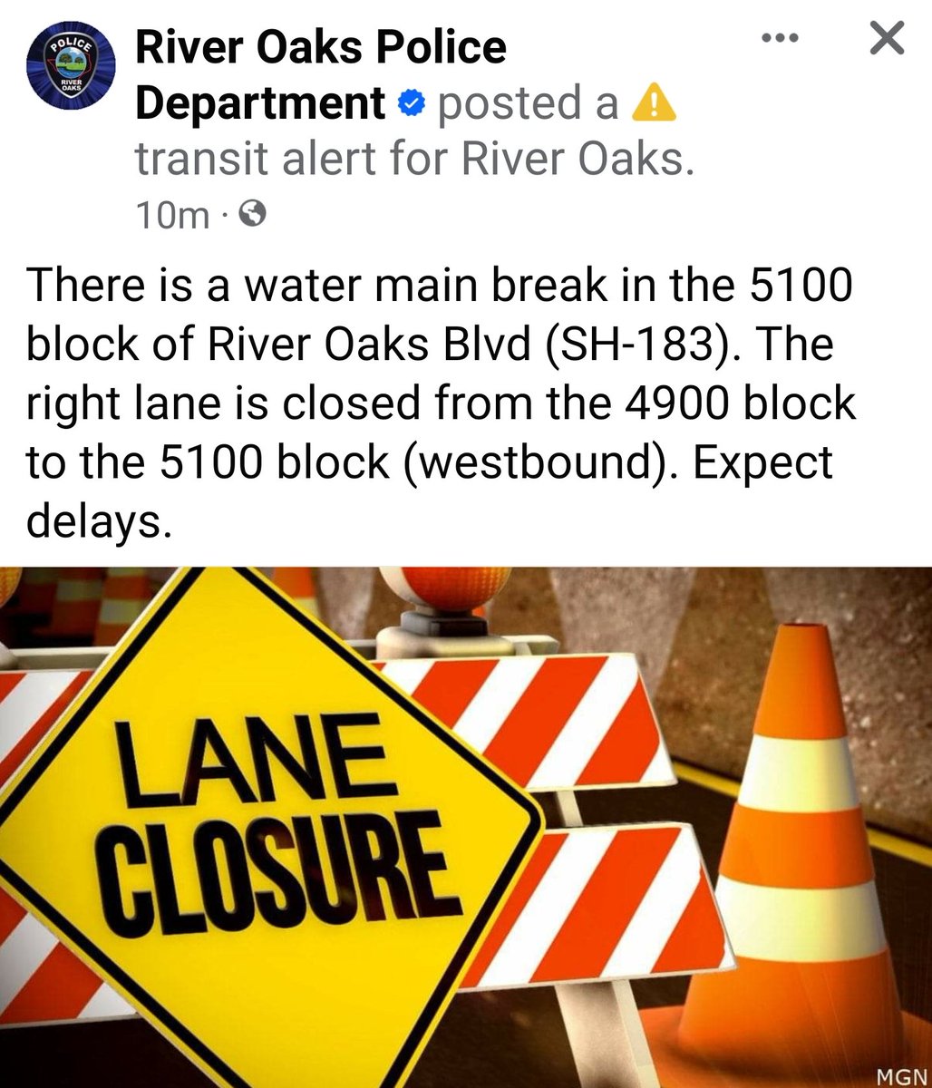 Water main break and lane closure.