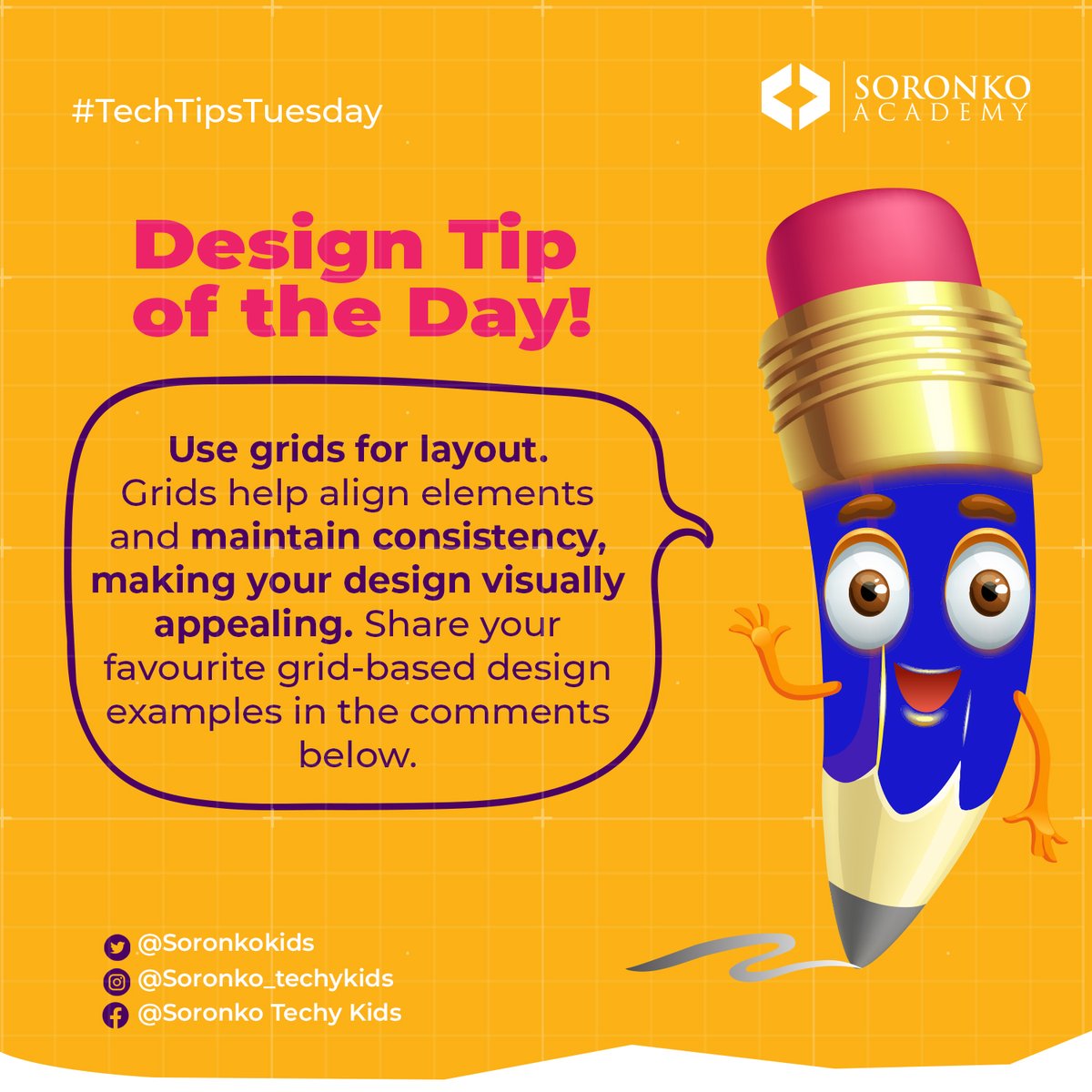 #TechTipsTuesday
Design Tip of the Day!
Use grids for layout. Grids help align elements and maintain consistency, making your design visually appealing. Share your favourite grid-based design examples in the comments below.
#LayoutPerfection
#DesignConsistency
#GridsRule