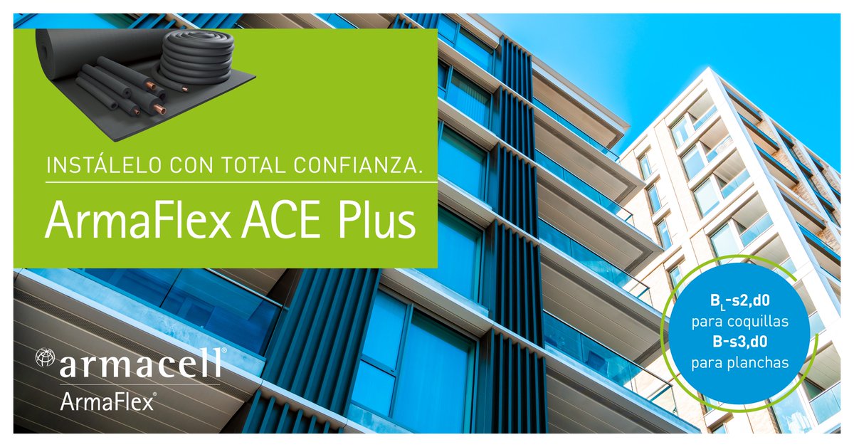 Nuestro nuevo producto ArmaFlex ACE Plus cuenta con una clasificación de reacción al fuego B(L)-s2,d0 (para coquillas) y B-s3,d0 (planchas y cintas) según la norma europea EN 13501-1. No gotea, es autoextinguible y no participa propag ael fuego acortar.link/qskZr9