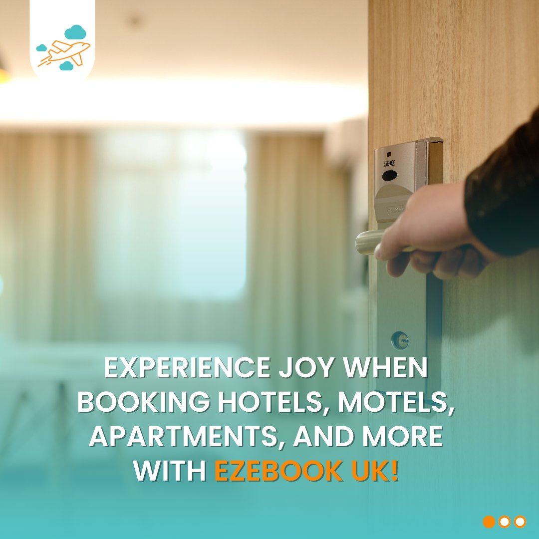 BookHotelsUK's tweet photo. Happiness guaranteed with Ezebook! 🌍🏨

Experience joy when booking hotels, motels, apartments, and more with Ezebook UK! 

Enjoy an exclusive £25 discount on your next hotel booking, plus the lowest prices guaranteed.

https://t.co/HiCaYf8Ucd ✨ 

#ezebook #uktrips https://t.co/n7Tg1xZoZ8