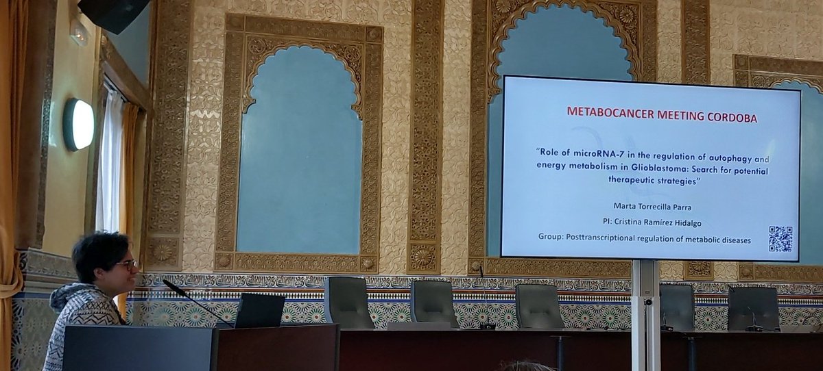 OncMet27's tweet photo. Marta from @cmramirez15 's lab (@IMDEA_Alimenta) explores the role of miRNAs regulating autophagy and energy metabolism in Glioblastoma ⚙️ @IMIBIC @Univcordoba @HUReinaSofia @Fac_CienciasUCO #MetaboCancer https://t.co/c0bM7P8xbL