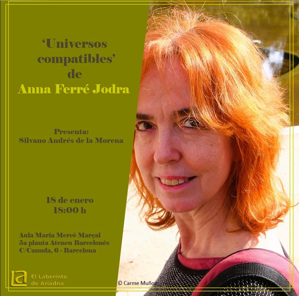 LaberintoAriadn's tweet photo. Este jueves presentaremos la novela Universos compatibles, ópera prima de Anna Ferré Jodra. Ella es médica de profesión, especialista en medicina interna; se ha dedicado durante más de 20 años a la geriatría y al mundo de las demencias. ¡Os esperamos! https://t.co/db9trpkC9J