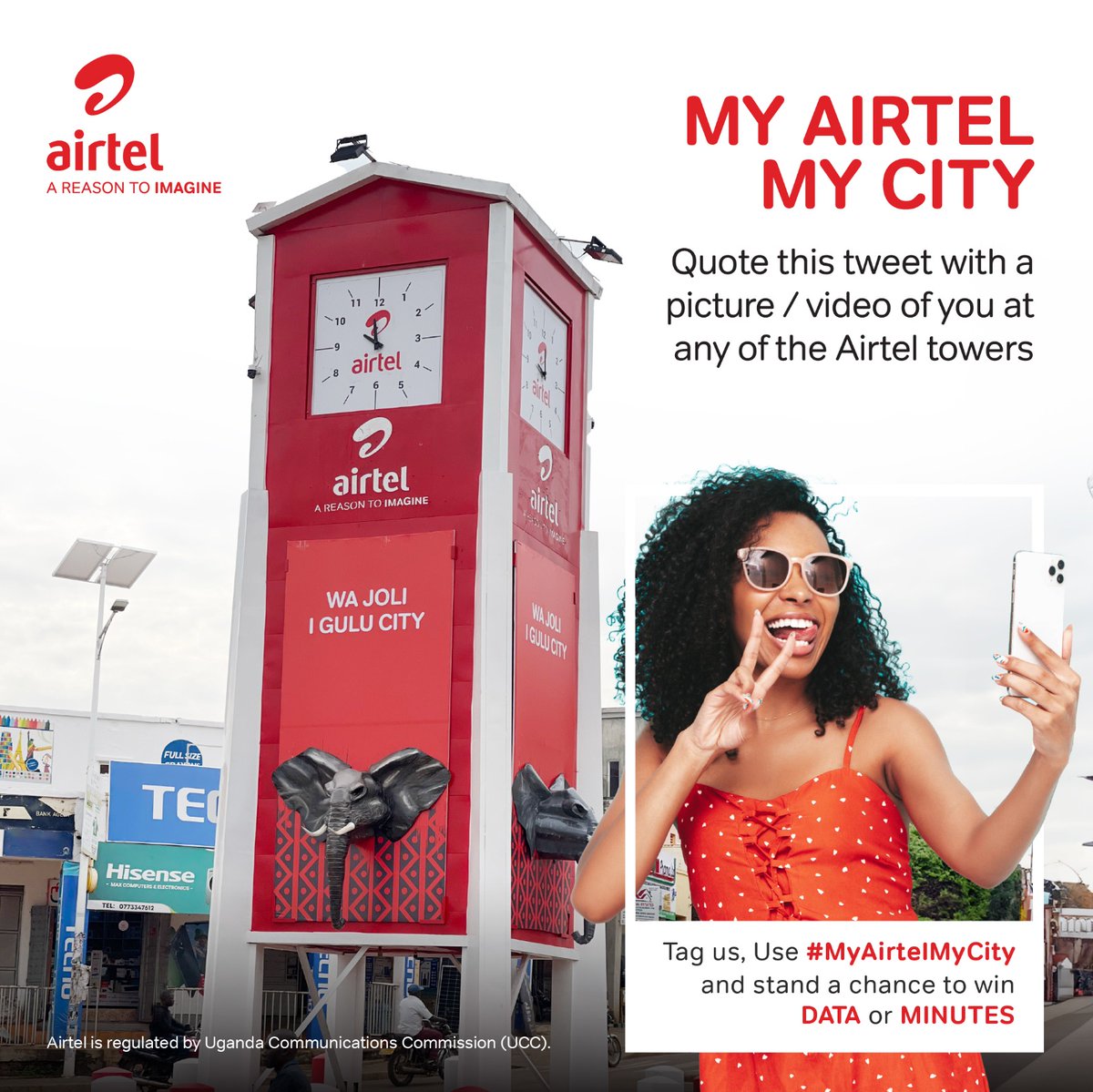 It's Airtel Trivia Time!!!!

#MyAirtelMyCity

Quote this post with a picture or video of you at any of the Airtel towers and tag us using #MyAirtelMyCity.

5 lucky winners will get the 5.5 GB Weekly Data Bundle or 250 mins #CallBoona voice bundle.

#AReasonToImagine