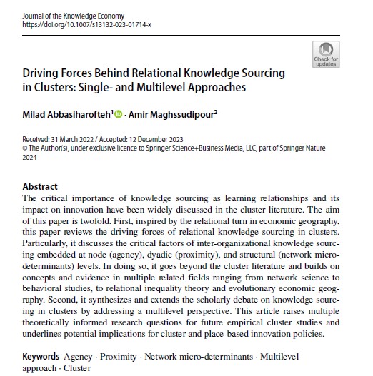 MAbbasiharofteh's tweet photo. #NewPaper๐จ
Curious about new research questions at the intersection of Knowledge and Innovation within Clusters?
๐งต๐
#Research #Innovation #Geography #EconGeo
https://t.co/RPLyTEq2zC https://t.co/tp63rn7QQw