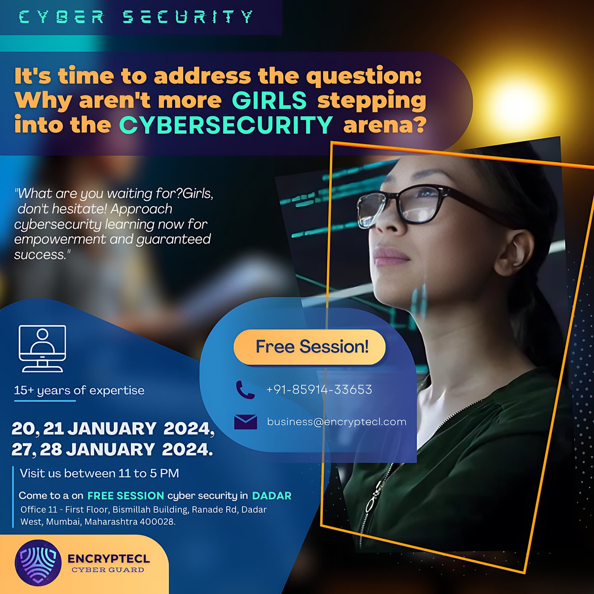 'Cybersecurity  thrives on diversity. Women bring a unique blend of innovation,  precision, and resilience to the forefront of digital defense. Join the  movement for a safer online world. 🚀💻
#encryptecl #WomenInCybersecurity #InnovateWithDiversity #DigitalDefenders #SecureTech