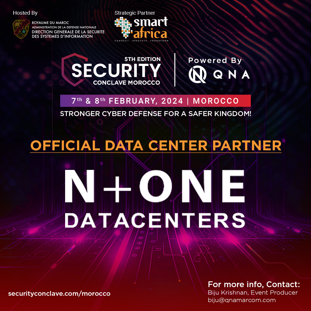 qna_marcom's tweet photo. We are pleased to welcome @NPLUSONE_DC as 'Official Data Center Partner' of 5th Security Conclave Morocco, hosted by DGSSI in Strategic Partnership with Smart Africa, on 7th & 8th Feb, 2024 in Rabat, Morocco.
#SecurityConclave #cloudsecurity #CyberThreats #ThreatIntelligence https://t.co/L9nlgRbqso