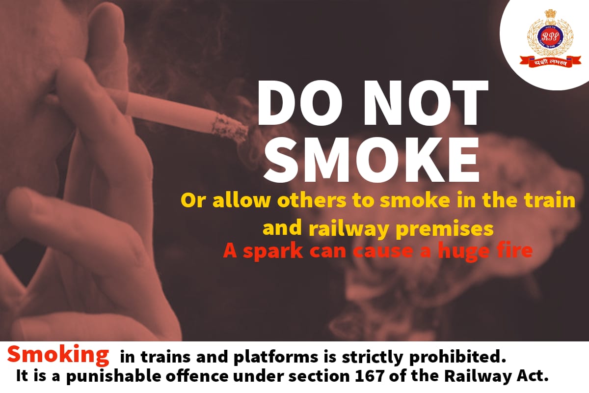 Smoking on trains heightens the risk of fire, endangering all passengers.
 Let's build a culture of responsibility and make every train ride safe and pleasant for everyone.
#NoSmoking #BeResponsible #BeSafe <a href="/RailMinIndia/">Ministry of Railways</a> <a href="/AshwiniVaishnaw/">Ashwini Vaishnaw</a>