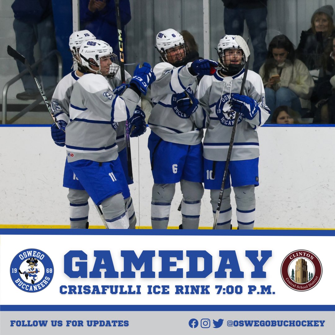 OswegoBucHockey's tweet photo. 🚨GAMEDAY! The Bucs take on Clinton at The Fort for a big league matchup. Puck drops at 7:00 P.M. Let’s Go Bucs! #FillTheFort #BucPuck #OswegoHockey #NYSPHSAA #Section3 https://t.co/OFRzsUxlPV