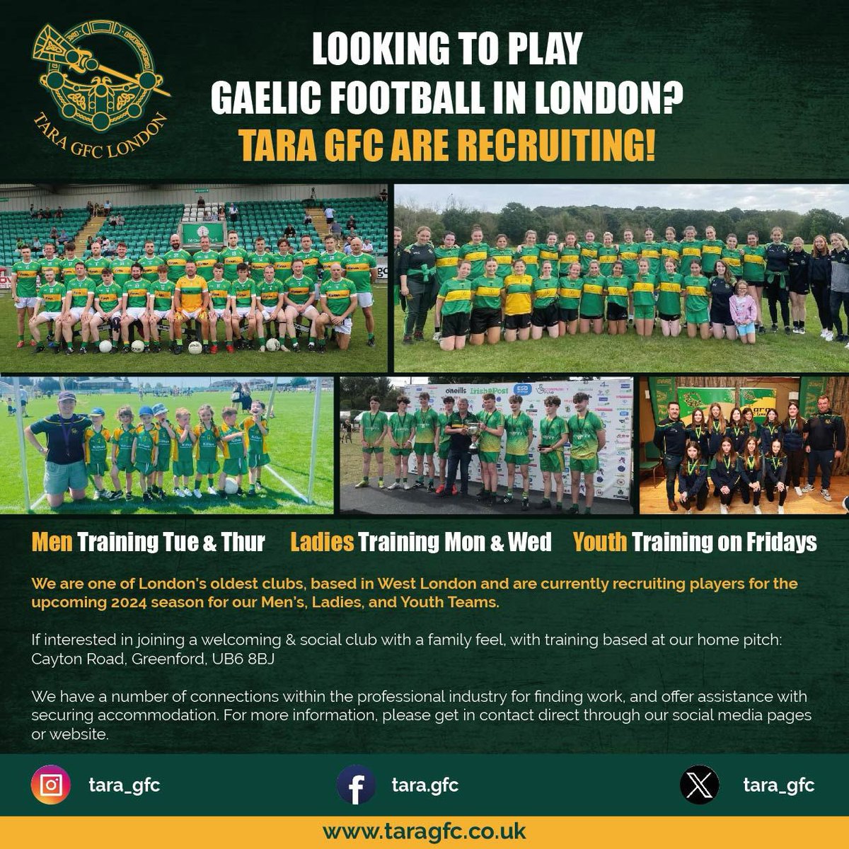 Tara GFC are now recruiting for the 2024 season in the men’s, ladies and youth teams. All new players welcome! Based in West London, we are one of London’s oldest clubs with a proud history. We are a friendly, well run and sociable club. Please get in touch to find out more