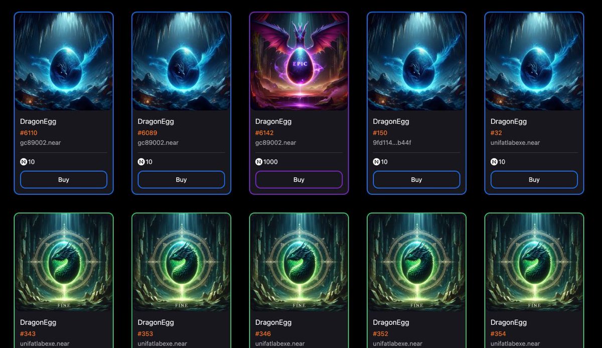 🎉 Dragon Eggs have been updated with images on the market 🥚

✔️ Marketplace: unifat.xyz/market/DragonE…
✔️ Free mint Dragon EGG: unifat.xyz/inscribe/Drago…

#NEAR #Inscriptions #NFT