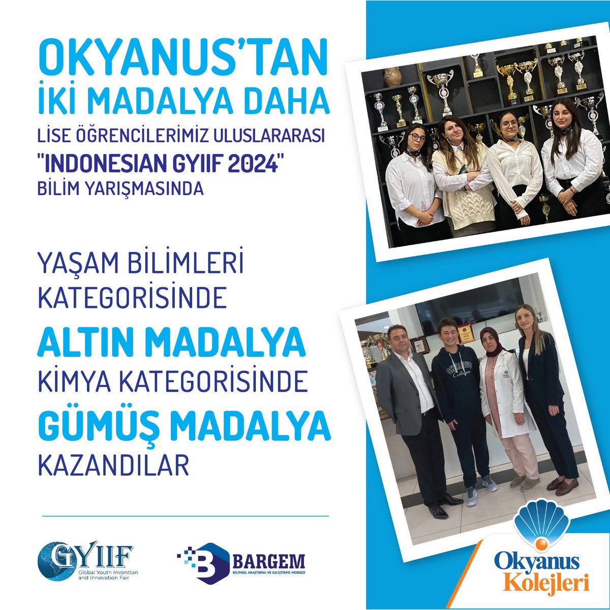 Öğrencilerimiz başarılarıyla dikkat çekmeye devam ediyor. 

Dünyanın en büyük bilim organizasyonlarından biri olan INDONESIAN GYIIF 2024'te öğrencilerimiz dünya birincisi ve dünya ikincisi oldu.