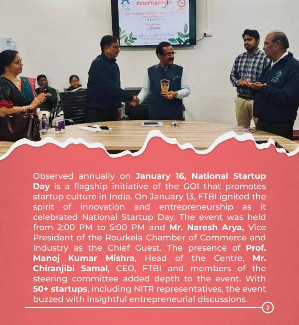 mmnitrkl's tweet photo. Monday Morning introduces 'MM Shorts' with a spotlight on the vibrant celebration of National Startup Day at FTBI, @nitrourkela . Recognizing visionaries and risk-takers, FTBI inspires budding entrepreneurs to shape the future.

#FTBI #Startup #StartupIndia #Entrepreneur https://t.co/bbsDqHRbb7