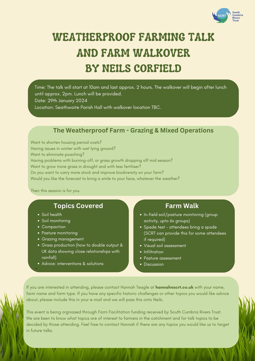 Interested in knowing more about Weatherproof #Farming? Join us for a walk and talk on 29th Jan! #pasture #soils #grazing