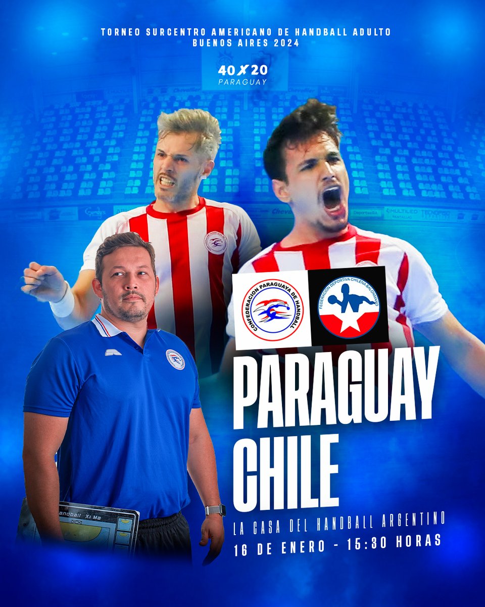 ARolonpy's tweet photo. Esta tarde desde las 15:30 horas da inicio el paso de Paraguay en el SCA de Handball Adulto en Buenos Aires, clasificatorio al Mundial de Croacia, Dinamarca y Noruega 2025.

El primer rival será Chile, uno directo, en busca del sueño de llegar al primer mundial de la categoría. https://t.co/XpCYUvicEL